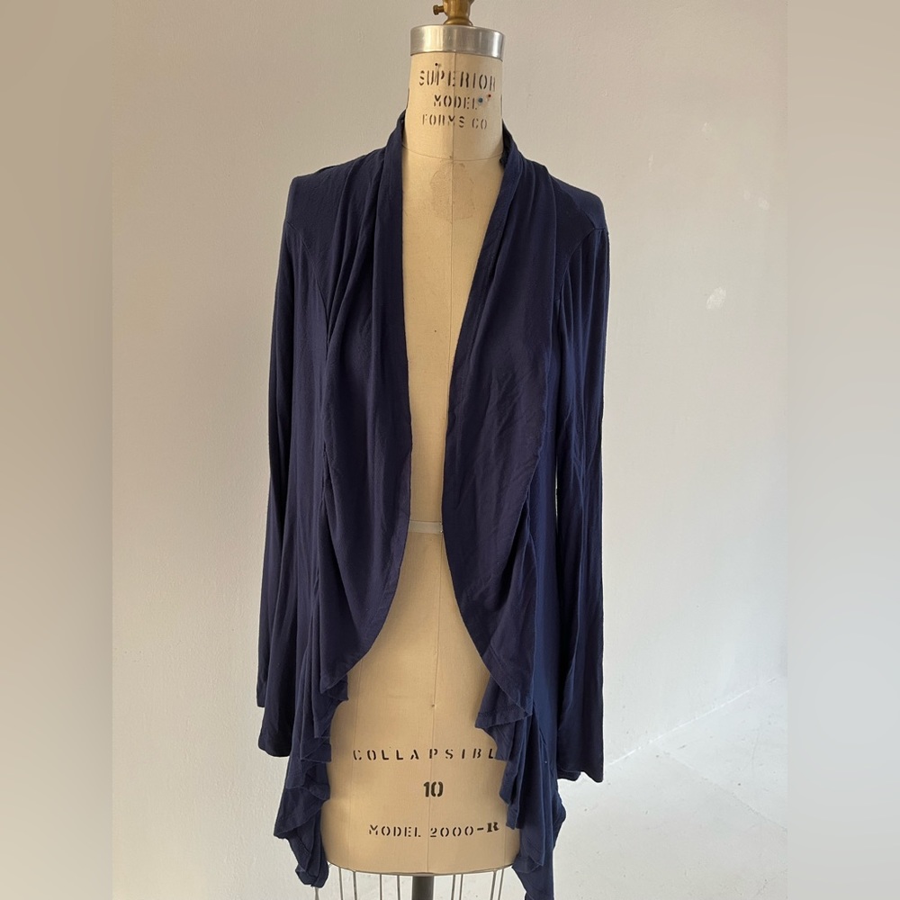 Long sleeved rayon jersey knit cardigan- blue, sz M, Chelsea and Theodore